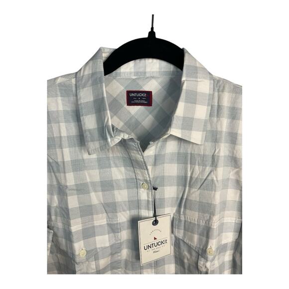 UNTUCKit Women's Button Down Santa Marzi Plaid Long Sleeve Shirt Blue White 4 - Picture 4 of 8